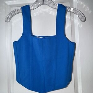 ZARA Blue Corset Crop Top Structured Square Neck Tank Size M Bustier